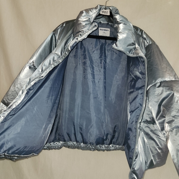 Old Navy Metallic Dusty Blue Womens  Puffer Jacket Size XXL - Picture 3 of 7